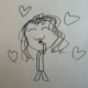 Linee di disegno di una donna felice con capelli ondulati, circondata da cuori, rappresenta un'illustrazione artistica e creativa. Perfetta per contenuti che promuovono sentimenti positivi e benessere.