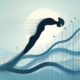 Mamme, allenamento e crescita personale, rappresentato da silhouette in movimento con grafici di progresso e crescita.