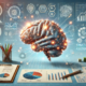 Illustrazione concettuale della valutazione cognitiva. Si presentano strumenti di analisi come schemi, grafici e un cervello stilizzato.